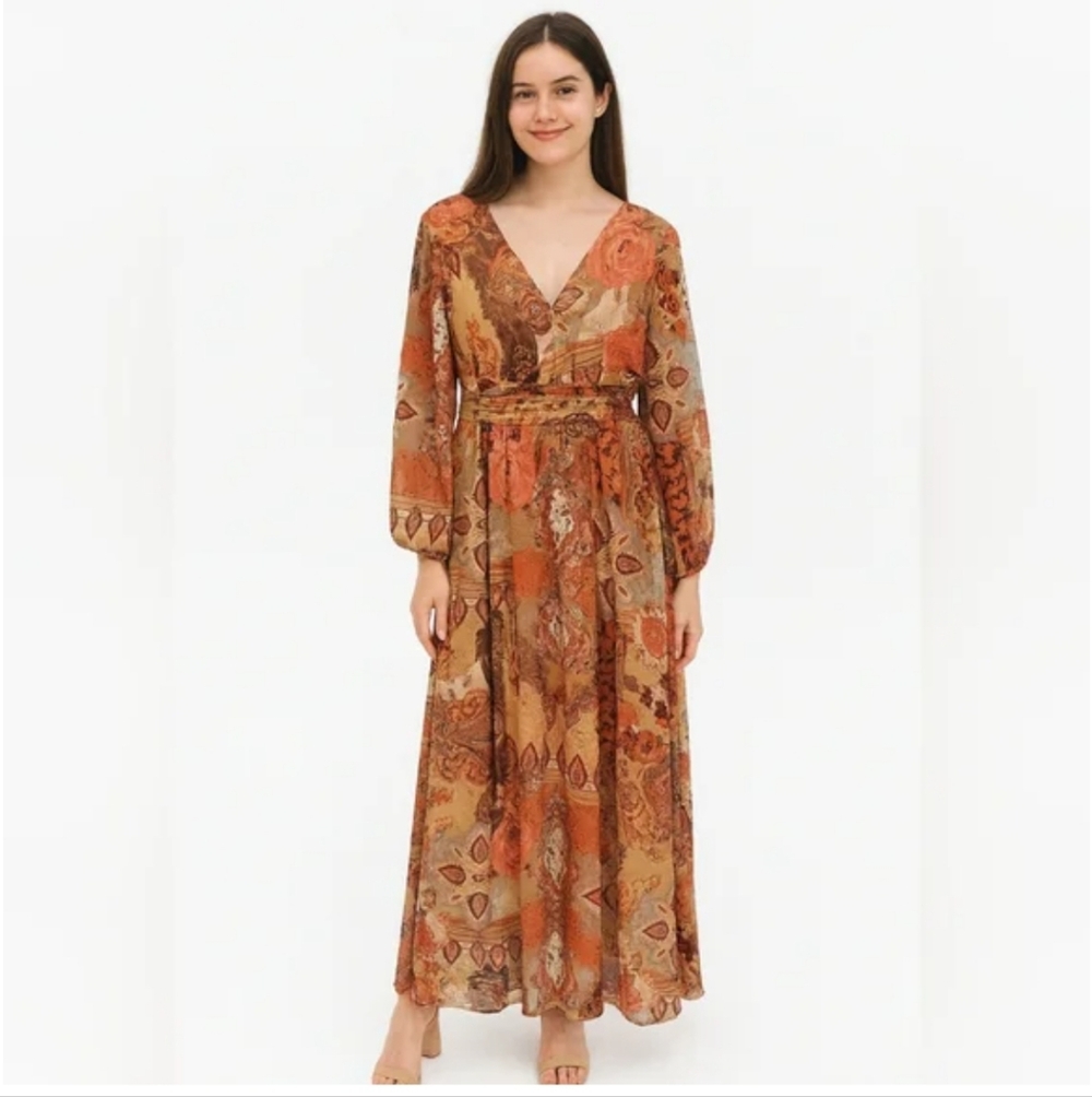 Tulip Creations Bohemian Orange Patterned Dress